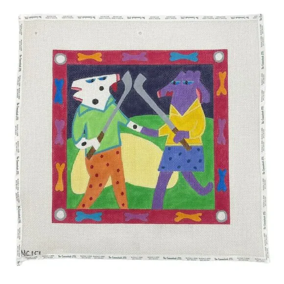 Nancy Coffelt Dogs Playing Golf Hand Painted Needlepoint Canvas 11