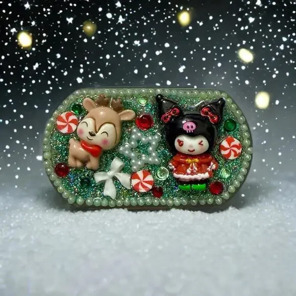 Handmade Decoden Mini Pill Box Kuromi, Kawaii Junk Case For Christmas Xmas Deer