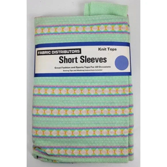 Vtg NWT Short Sleeve Top Sewing Kit Green Rainbow Striped Fabric Distributors‎