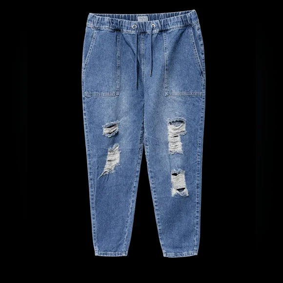 Y2K‎ Distressed Denim Jogger Jeans | White Birch | XL