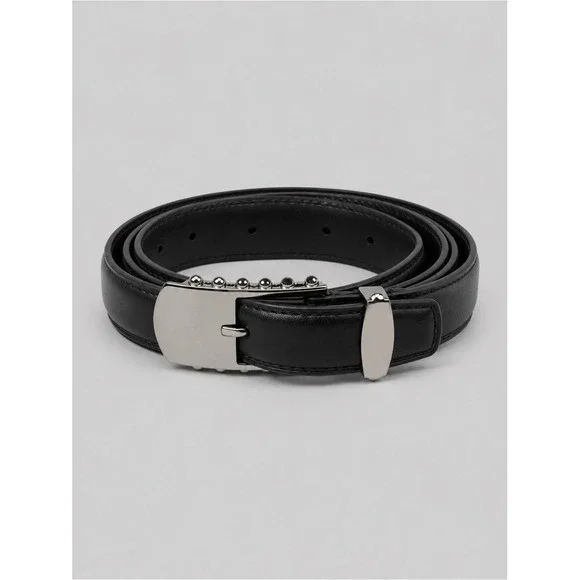 Altuzarra Black Leather Studded Buckle Belt Made Italy Silver Hardware Designer