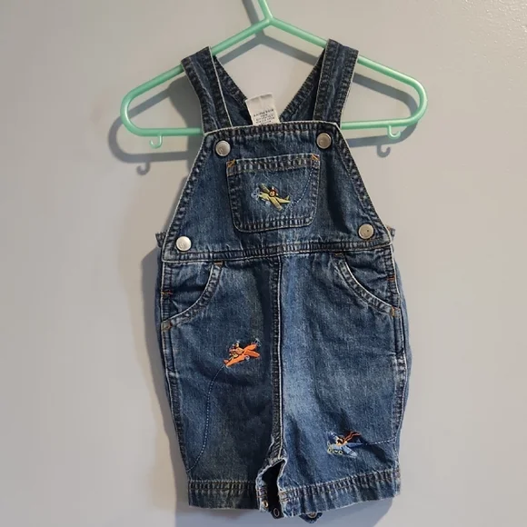 Gymboree Vtg Denim Overalls with Colorful Embroidery Planes