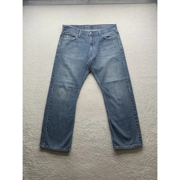 Levi's 514 Jeans Mens 37x30 (Tag 36x30) Light Blue Stone Wash Whiskered Western