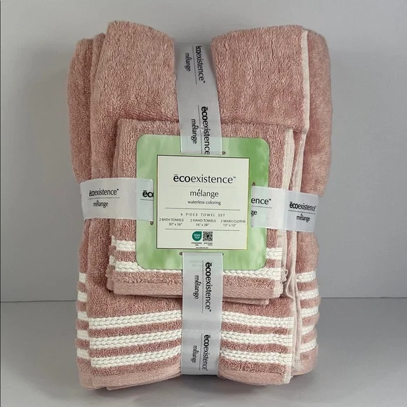 Ecoexistence Mélange Towel Set Pink White Soft Cotton Absorbent Set of 6 NEW