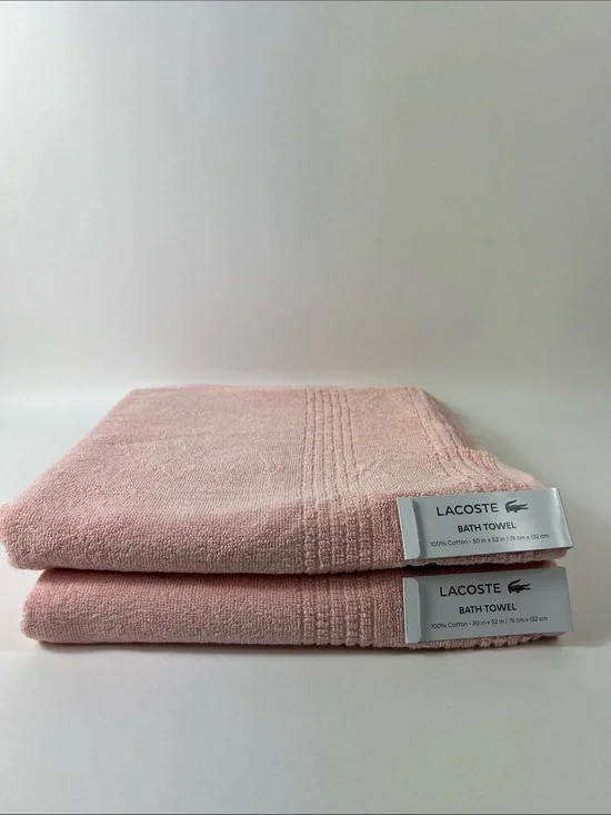 Lacoste Bath Towels Pink Green Crocodile Logo 100% Cotton 30