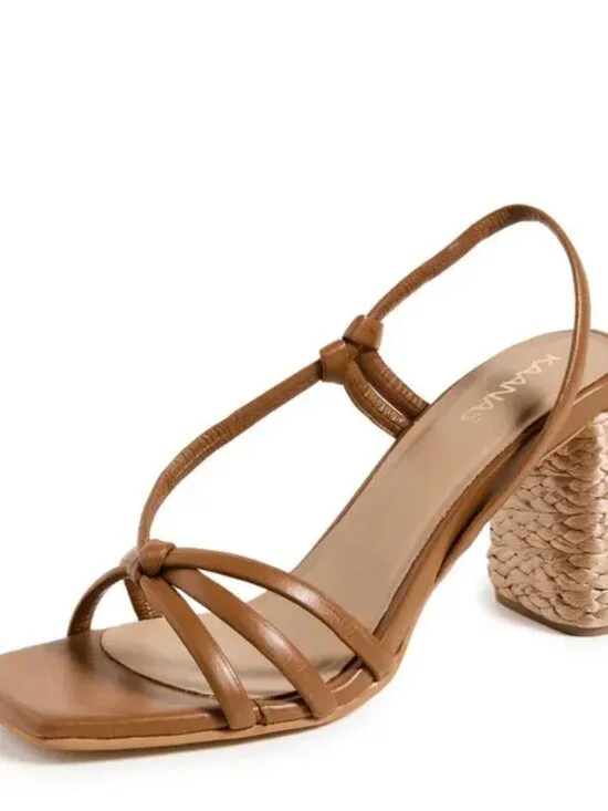 Kaanas Tan Leather San Jose Strappy Raffia 3.25