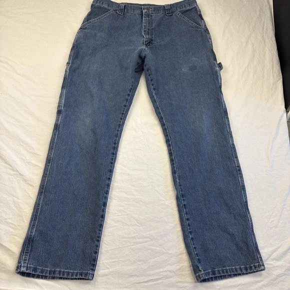 Wrangler Carpenter Jean Work Pants Men's 34x32 Blue Denim Work Pants With Stain