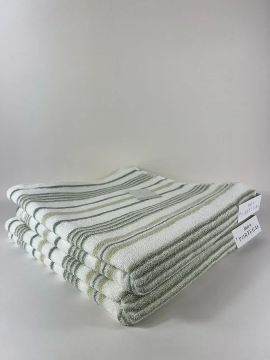 Felpinter Bath Towels Green Tan White Striped Soft Combed Cotton Set of 2 NEW