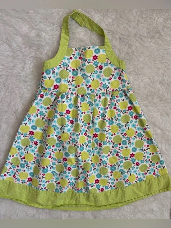 Gymboree Girls’ Halter Dress with Lime Green Apple and Teal Floral Print