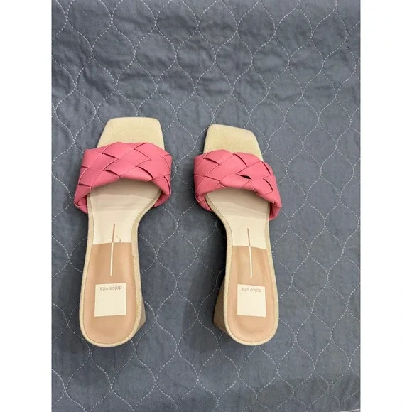 Dolce Vita Paily Pink Braided Block Heel Sandals Square Toe Mules Womens 9.5