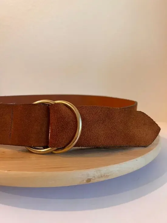Tan Fife & Drum Paris Genuine Cowhide Leather Golden Round Wrap Belt Size Large
