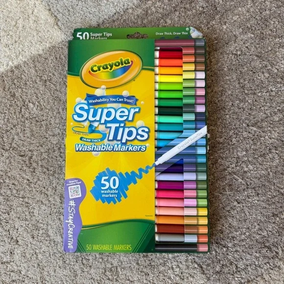 Crayola Super Tips Washable Markers 50 Count Assorted Colors Non-Toxic 58-5050