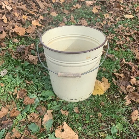 Antique Metal Enamel Bucket Farmhouse Primitive