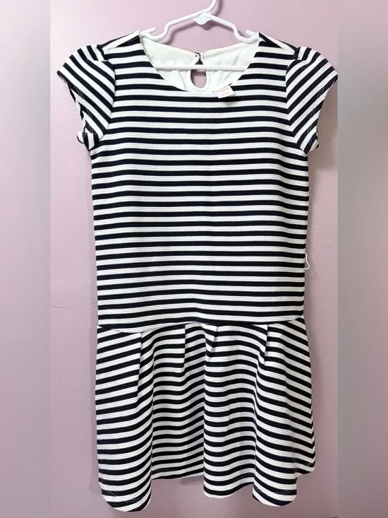 Girls Nautical 4th of July Gymboree Navy & White Striped Cap-Sleeve Dress