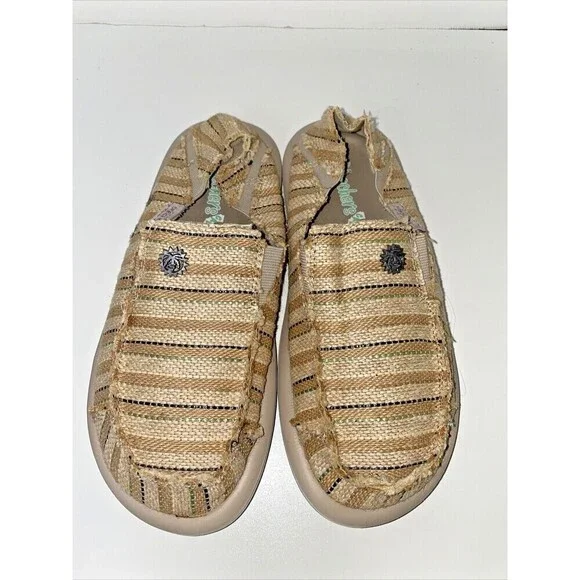 Skechers Raffia Stripe Slip On Shoes Summer Natural Size 6