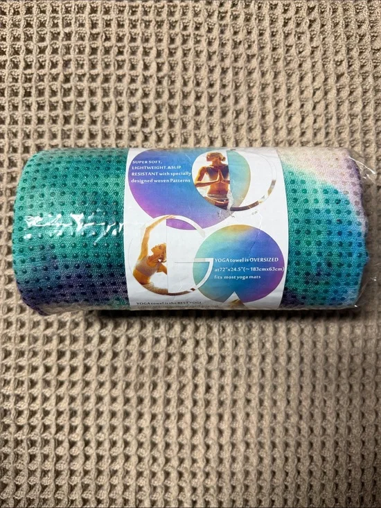 Oversized Turquoise Purple Gradient Yoga Towel - Non-Slip Waffle Weave