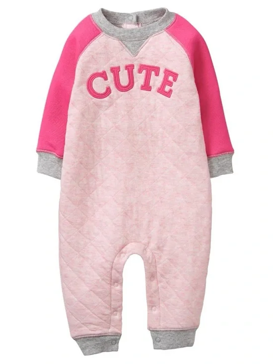 GYMBOREE NEWBORN ESSENTIALS Baby‎ Girls’ “Cute” Quilted Raglan Pink Romper 0-3M