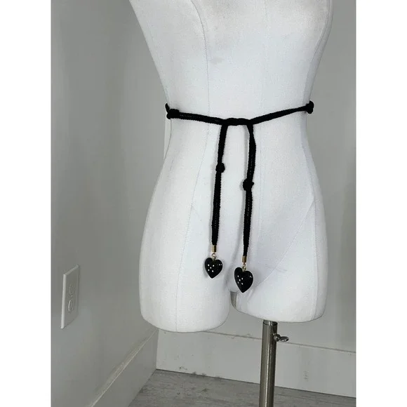 Unique Rope Knotted Belt With Plastic Heart Detail Gold Hardware One Size‎