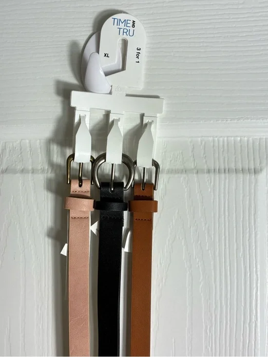 Time and Tru Womens XL Belts Trio Faux Leather in Pink, Black, Brown .75-1” wide