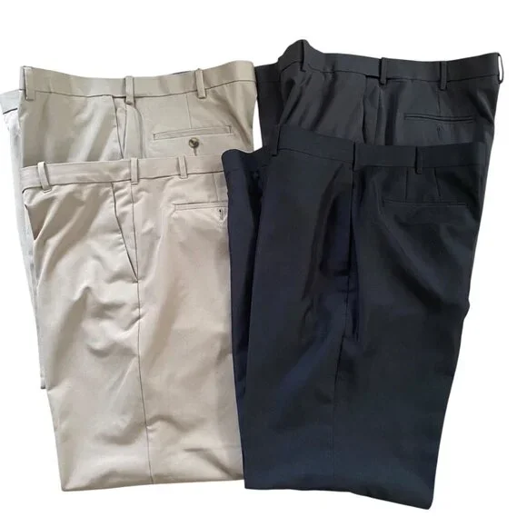 Van Heusen Haggar Mens Dress Pants 40x30 Cool Right Performance Flex Black Khaki