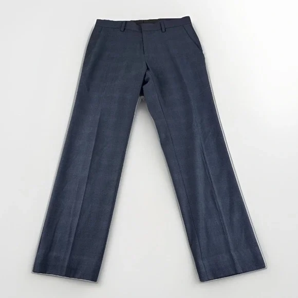 Kenneth Cole Reaction Dress Pants Mens 30x30 Blue Check Chinos Slacks Preppy