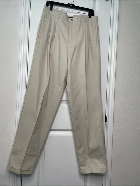 Chaps Ralph Lauren Mens 34x34 Pleated Chinos Beige Office Wear Business Casual