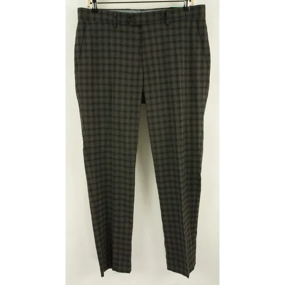 New Bar III Men's 30 x 24 Slim Gray Brown Plaid Performance Stretch Dress Pants