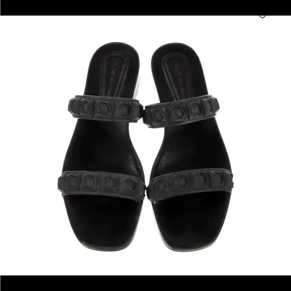 Stuart weitzman black rosita dual strap slide sandals