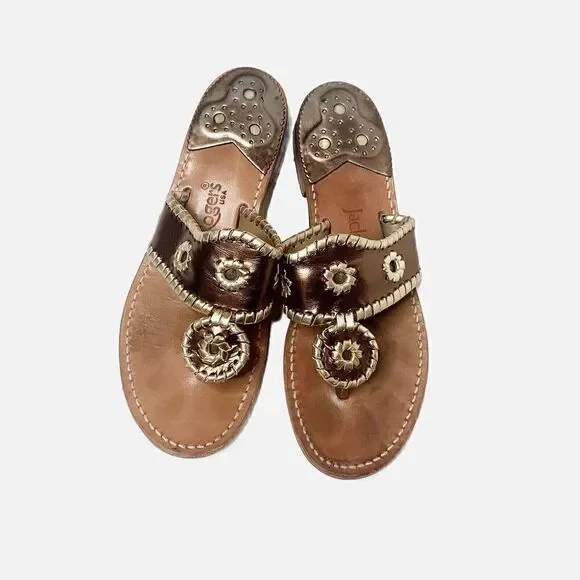 Jack Rogers Classic Jacks Bronze and Gold Leather Thong Sandals Women’s Size 7 M