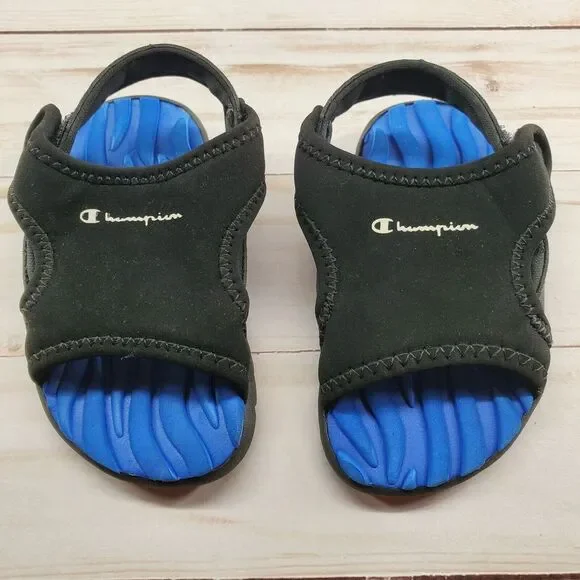 Champion Toddler Unisex 3W Water Shoes Open Toe Strap‎ Easy Access Black Blue