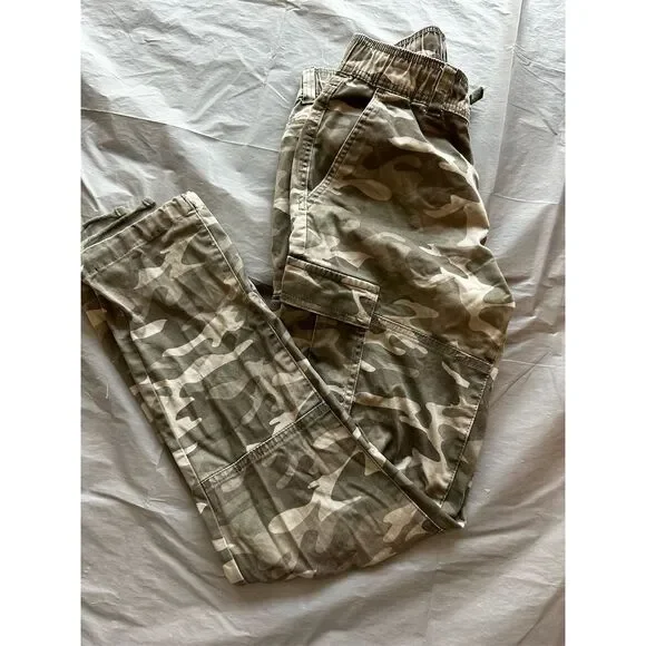 Men's Camouflage Cargo Pants with Elastic Waistband & Pockets Size S