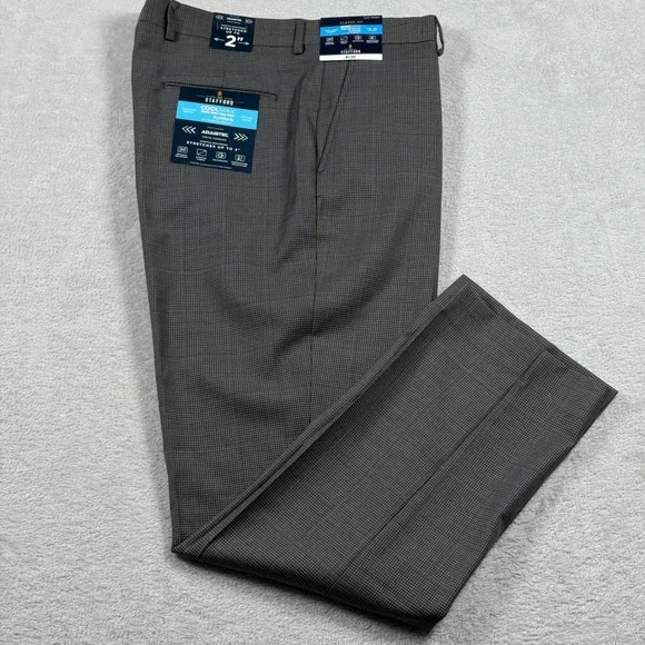 Stafford CoolMax Ecomode Gray Houndstooth Classic Wool Blend Dress Pants 34x32