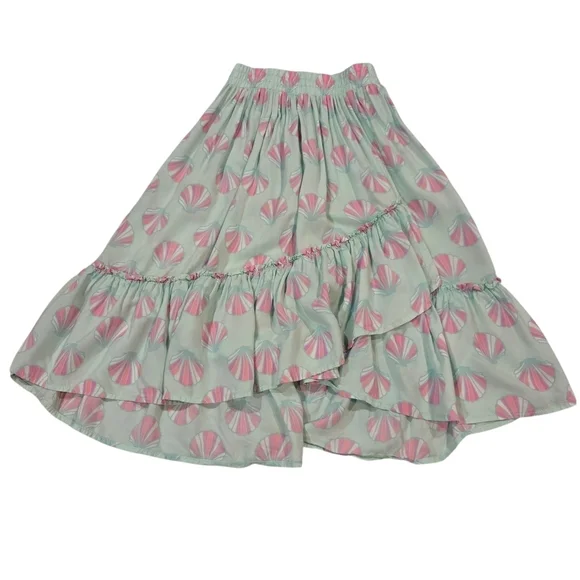 OshKosh B'gosh Girls Pink & Green Seashell Asymmetric Highlow A-Line Skirt Sz 7