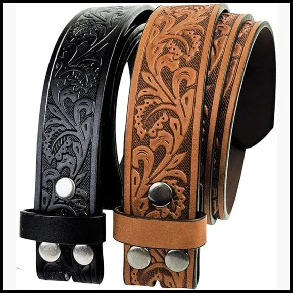 2 Pack Western Belt Straps Without Buckle PU Leather 1.5