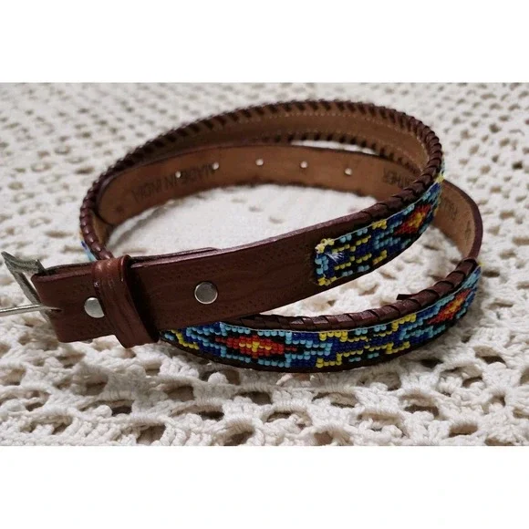 Handmade Beaded Genuine Belt Made In India Size 38‎ Boho Hippie Western
