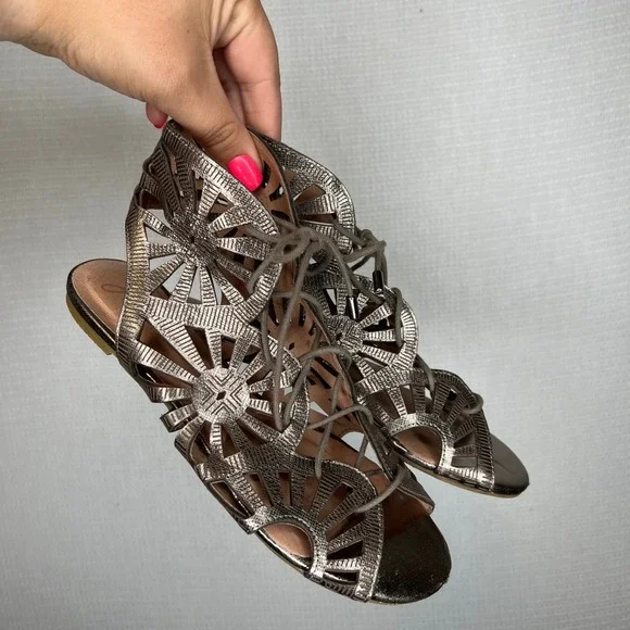 Joie Renee Women's Bronze Metallic Leather Lace Up Gladiator Sandals