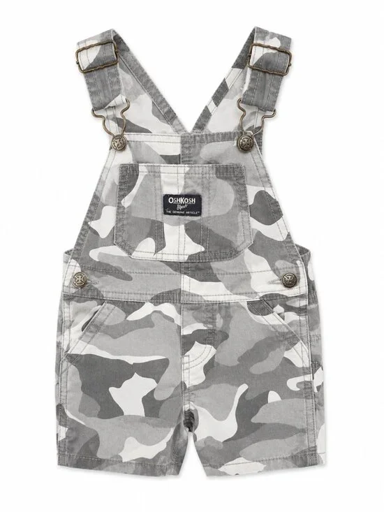 Vintage OshKosh B'gosh Gray Camo Shortalls Baby Boy Size 12 Months Gently Used