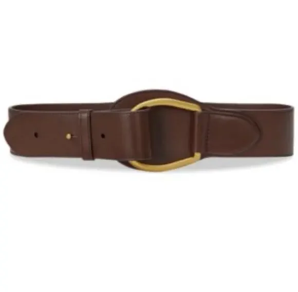 Lauren Ralph Lauren D Ring Wide Brass Buckle Brown Leather Belt Equestrian M