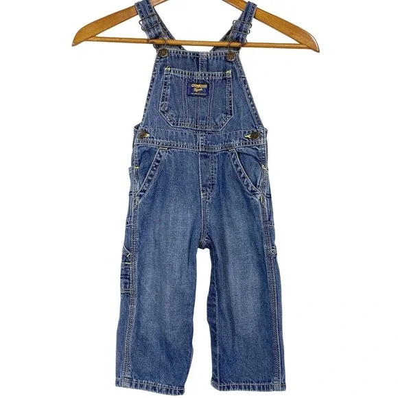 VTG 80's Oshkosh B'Gosh 18 Month Vestbak Blue Denim Bib Jean Overalls‎ Snap USA