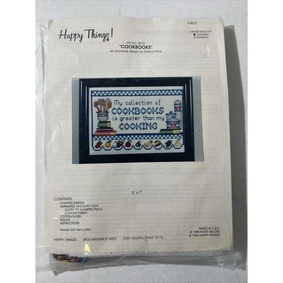 1996 Happy things cookbooks kit 8072 counted cross stitch 5x7Framed‎