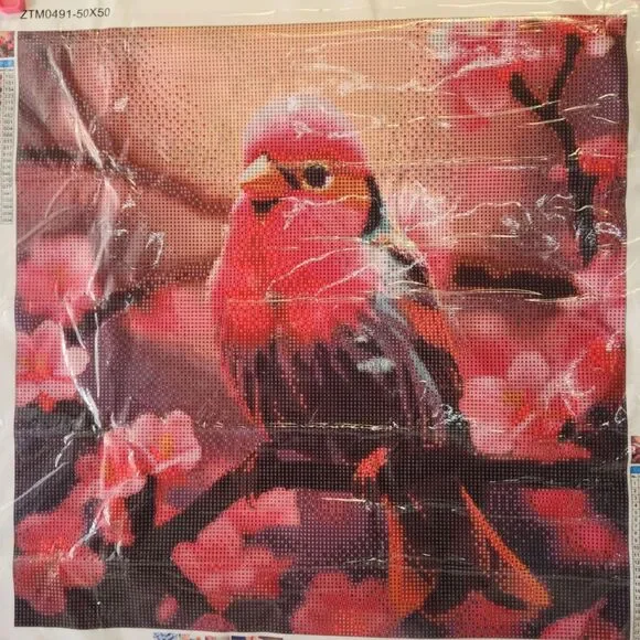 5D DIY Diamond Painting Red Bird In Blooming Floral Tree ZTM0491