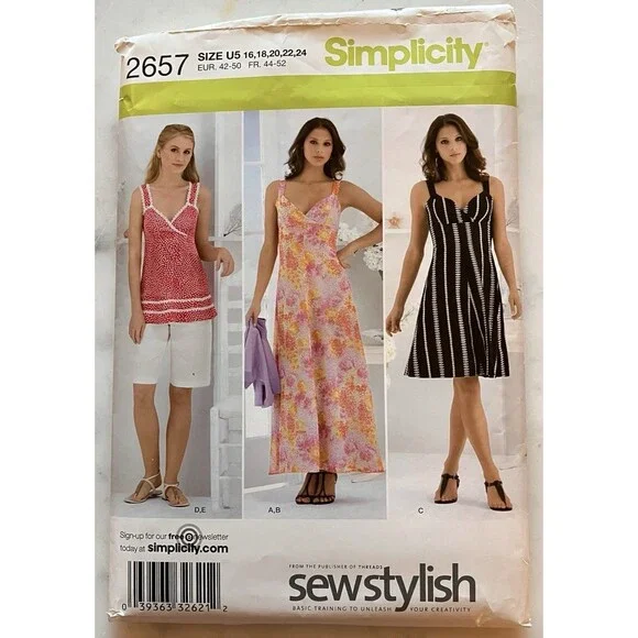 Simplicity Pattern 2657 Women's‎ Dress Top Shorts & Bolero Size 16-18-20-22-24