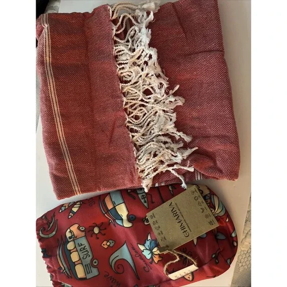 Turkish Beach Towel with Travel Bag 39 x 71 Quick Dry Sand Free Lightweight L...