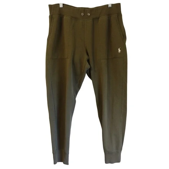 Polo Ralph Lauren Mens Olive Green Double Knit Jogger Sweatpants Pony Logo Large