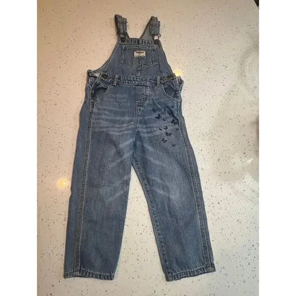 OSH KOSH B'GOSH DENIM OVERALLS BUTTERFLY DETAIL TODDLER GIRL SIZE 4T