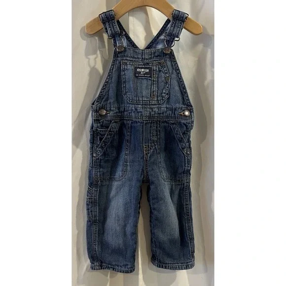OshKosh B'gosh Fleece Lined Overalls Boys‎ 12 Months Denim Bibs Carpenter