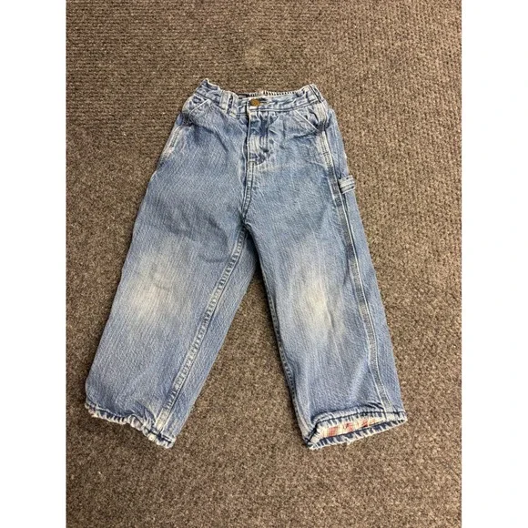 Vintage OshKosh Bgosh Plaid Flannel Lined Carpenter Jeans Light Wash 24 Months