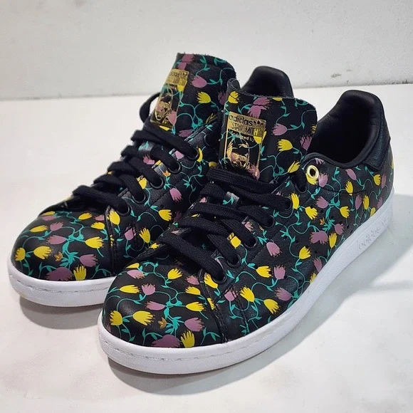Adidas Originals Stan Smith Women's 7.5 Black Multi Floral Print Sneakers EH2036