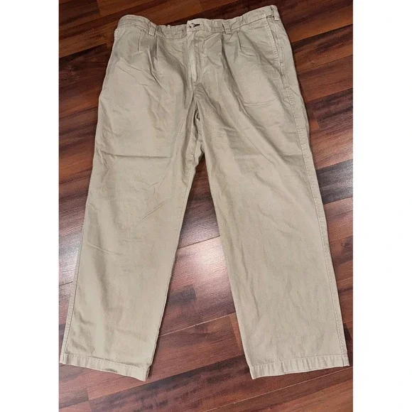 Duluth Trading Co Mens Pleated Chino Pants Khaki Tan Cotton 42x32