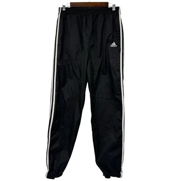 Adidas Team Vintage Y2K Wind Pants Mens M Black Lined Track Jogger 3 Stripe